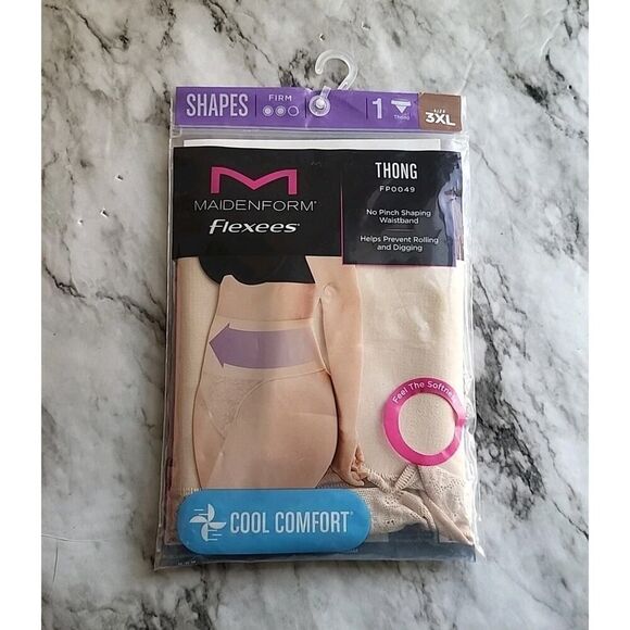 Maidenform Womens Shaping Thong Underwear 3XL Beige waistband Cool Comfort New - Picture 2 of 11